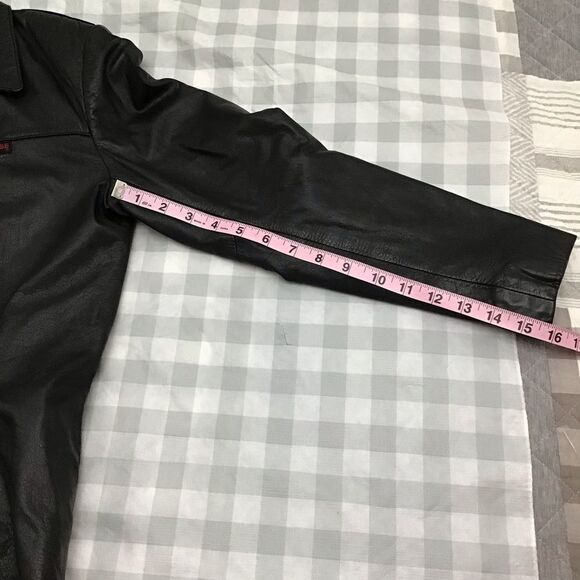 y2k Guess black jacket genuine leather zip-up  coat small - Picture 9 of 13